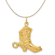 Load image into Gallery viewer, 14k Yellow Gold Satin 2D Cowboy Boot Necklace