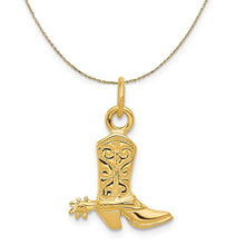 Load image into Gallery viewer, 14k Yellow Gold 2D Cowboy Boot with Spur Necklace