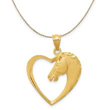Load image into Gallery viewer, 14k Yellow Gold Horse Head and Heart Necklace, 22mm