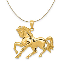 Load image into Gallery viewer, 14k Yellow Gold Large Galloping Horse Necklace