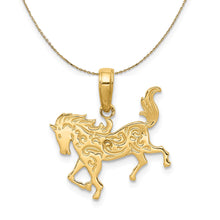 Load image into Gallery viewer, 14k Yellow Gold Ornate Horse Necklace, 17mm