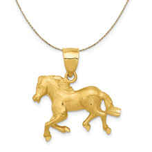Load image into Gallery viewer, 14k Yellow Gold Satin and Diamond Cut Horse Necklace, 22mm