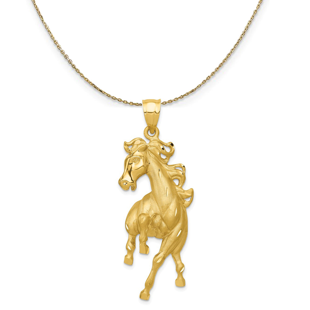 14k Yellow Gold Large Polished Galloping Horse Necklace