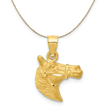 Load image into Gallery viewer, 14k Yellow Gold Satin and Diamond Cut Horse Head Necklace