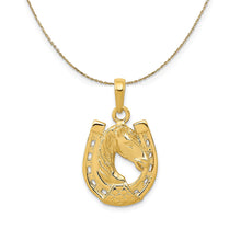 Load image into Gallery viewer, 14k Yellow Gold Horse Head and Horseshoe Necklace