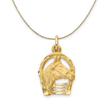 Load image into Gallery viewer, 14k Yellow Gold Horse Head and Horseshoe Necklace