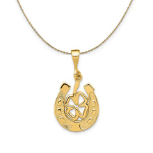 Load image into Gallery viewer, 14k Yellow Gold Four Leaf Clover and Horseshoe Necklace