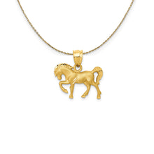 Load image into Gallery viewer, 14k Yellow Gold Diamond-Cut Horse, 18mm (11/16 Inch) Necklace