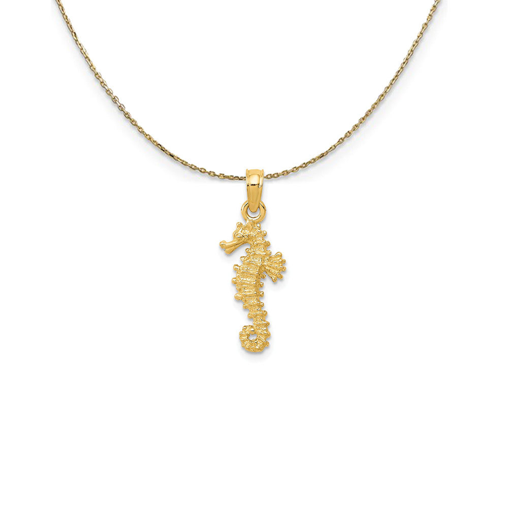14k Yellow Gold 22mm 3D Textured Seahorse Necklace