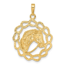 Load image into Gallery viewer, 14k Yellow Gold Horse Head and Horseshoe Wreath Pendant, 24mm