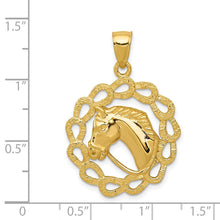 Load image into Gallery viewer, 14k Yellow Gold Horse Head and Horseshoe Wreath Pendant, 24mm