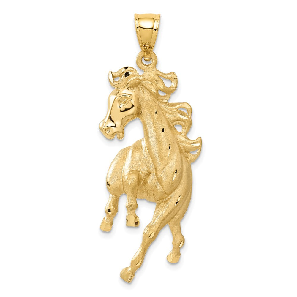 14k Yellow Gold Large Polished and Satin Galloping Horse Pendant