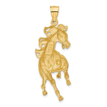 Load image into Gallery viewer, 14k Yellow Gold Large Polished and Satin Galloping Horse Pendant