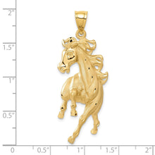 Load image into Gallery viewer, 14k Yellow Gold Large Polished and Satin Galloping Horse Pendant