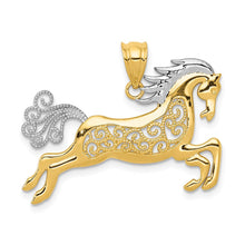 Load image into Gallery viewer, 14k Yellow Gold and White Rhodium Two Tone Filigree Horse Pendant