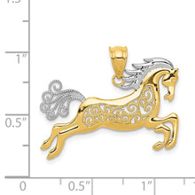Load image into Gallery viewer, 14k Yellow Gold and White Rhodium Two Tone Filigree Horse Pendant