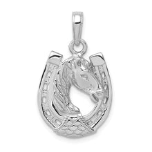 Load image into Gallery viewer, 14k White or Yellow Gold Horse Head and Horseshoe Pendant, 15mm