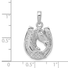 Load image into Gallery viewer, 14k White or Yellow Gold Horse Head and Horseshoe Pendant, 15mm