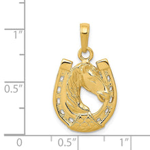 Load image into Gallery viewer, 14k White or Yellow Gold Horse Head and Horseshoe Pendant, 15mm
