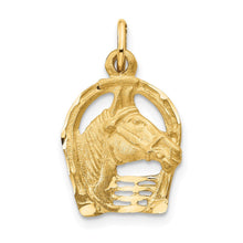 Load image into Gallery viewer, 14k Yellow or White Gold Horse Head &amp; Horseshoe Charm or Pendant, 13mm