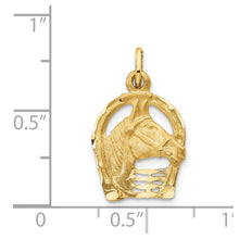 Load image into Gallery viewer, 14k Yellow or White Gold Horse Head &amp; Horseshoe Charm or Pendant, 13mm