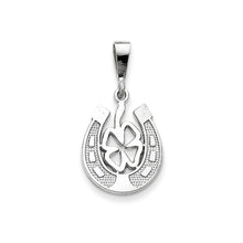 Load image into Gallery viewer, 14k Yellow or White Gold Four Leaf Clover and Horseshoe Pendant, 15mm