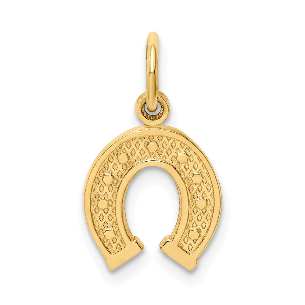 14k Yellow Gold Satin and Polished Horseshoe Charm or Pendant, 10mm