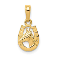 Load image into Gallery viewer, 14k Yellow Gold Small Horse Head and Horseshoe Pendant, 9mm