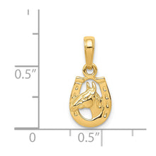 Load image into Gallery viewer, 14k Yellow Gold Small Horse Head and Horseshoe Pendant, 9mm