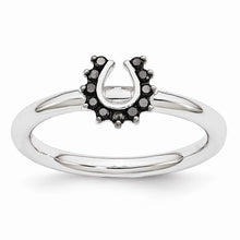 Load image into Gallery viewer, Rhodium Sterling Silver .11 Ctw Black Diamond 7mm Horseshoe Stack Ring
