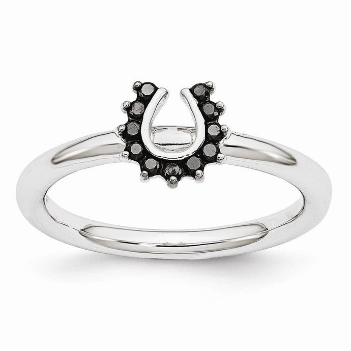 Rhodium Sterling Silver .11 Ctw Black Diamond 7mm Horseshoe Stack Ring
