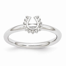 Load image into Gallery viewer, Rhodium Sterling Silver .07 Ctw Diamond 7mm Horseshoe Stackable Ring