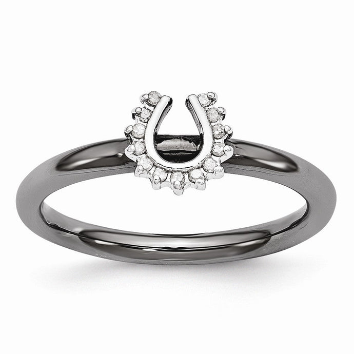Black Plated Sterling Silver .07 Ctw Diamond 7mm Horseshoe Stack Ring