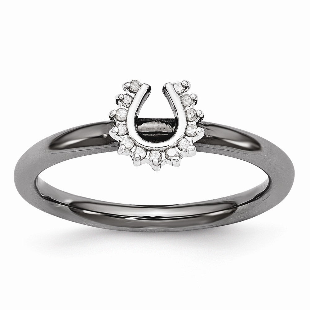 Black Plated Sterling Silver .07 Ctw Diamond 7mm Horseshoe Stack Ring