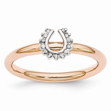 Load image into Gallery viewer, Rose Gold Tone Sterling Silver .07Ctw Diamond 7mm Horseshoe Stack Ring