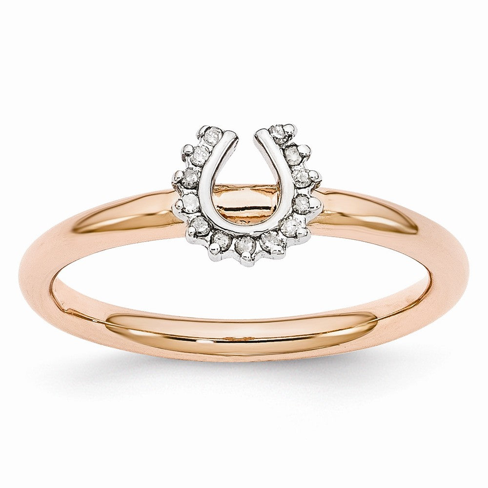Rose Gold Tone Sterling Silver .07Ctw Diamond 7mm Horseshoe Stack Ring