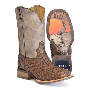 Tin Haul Men's Ripples / Raisin' Hell Tan Leather Square Toe Boots 0501