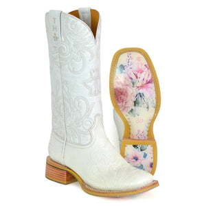 Tin Haul Women's Wedding Yes I Do White Leather Square Toe Boots 1513