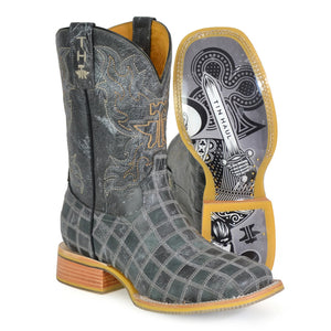 Tin Haul Men's King Of Clubs / Cowboy Card Multicolor Leather Square Toe Boots 0510