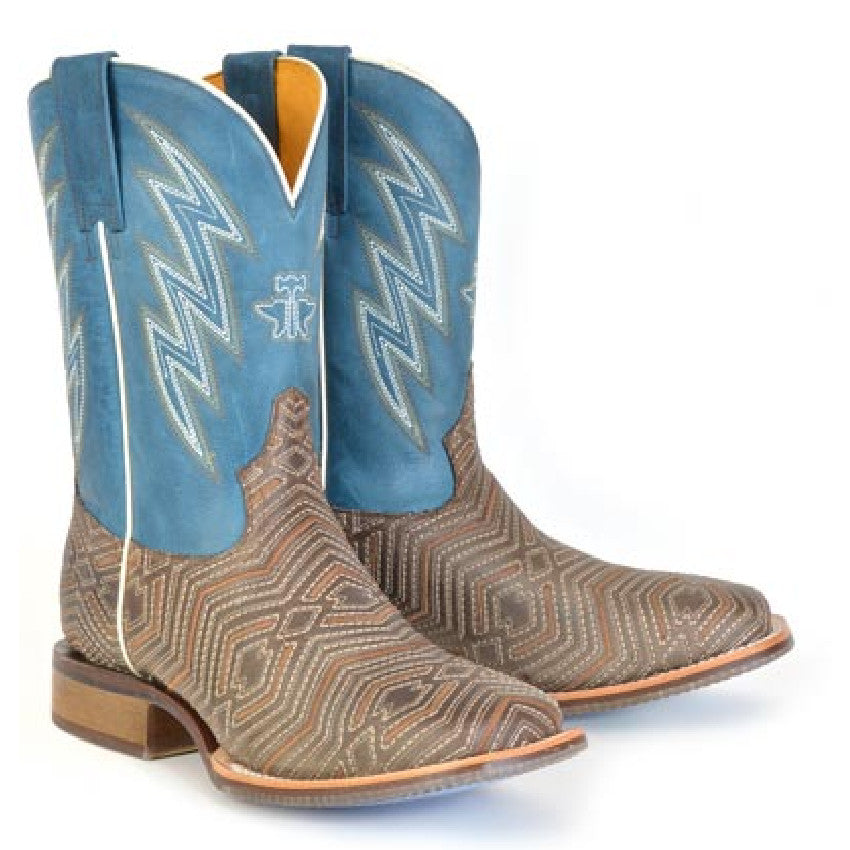 Tin Haul Men's Quantum / Retro Rodeo Brown Leather Square Toe Boots 0522