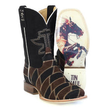 Load image into Gallery viewer, Tin Haul Men&#39;s Patch It Up Brown Leather Square Toe Boots 0541