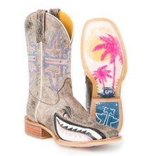 Load image into Gallery viewer, Tin Haul Women&#39;s Gnarly Pink Shark Tan Leather Square Toe Boots 0114