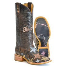 Load image into Gallery viewer, Tin Haul Women&#39;s Hollywood Stars/Horse Lover Brown Leather Square Toe Boots 1502