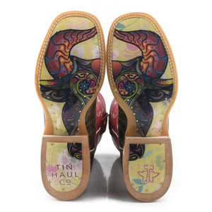 Tin Haul Women's Super Nova Star / Bull Doodles Square Toe Boots 14-021-0007-1472 MU