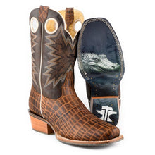 Load image into Gallery viewer, Tin Haul Men&#39;s Wild Croc / Crocodile Brown Caiman Square Toe Boots 0532