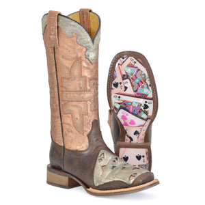 Tin Haul Women's Four Of A Kind Brown Leather Square Toe Boots 1500