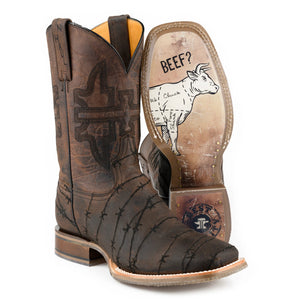 Tin Haul Men's Don't Fence Me In Two Brown Leather Square Toe Boots 0528