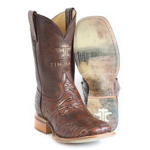 Tin Haul Men's Sharp As Ever Brown Leather Square Toe Boots 0544