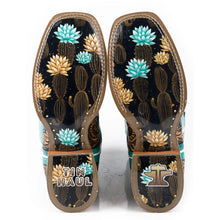 Load image into Gallery viewer, Tin Haul Women&#39;s Cactus Flower / Desert Brown Leather Square Toe Boots 1533