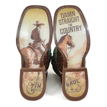 Load image into Gallery viewer, Tin Haul Men&#39;s Tangled / I&#39;m Country Brown Leather Square Toe Boots 0512